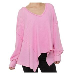 Free People Pink Sugar Magnolia Long Sleeve Coraline Thermal Shirt XL NEW